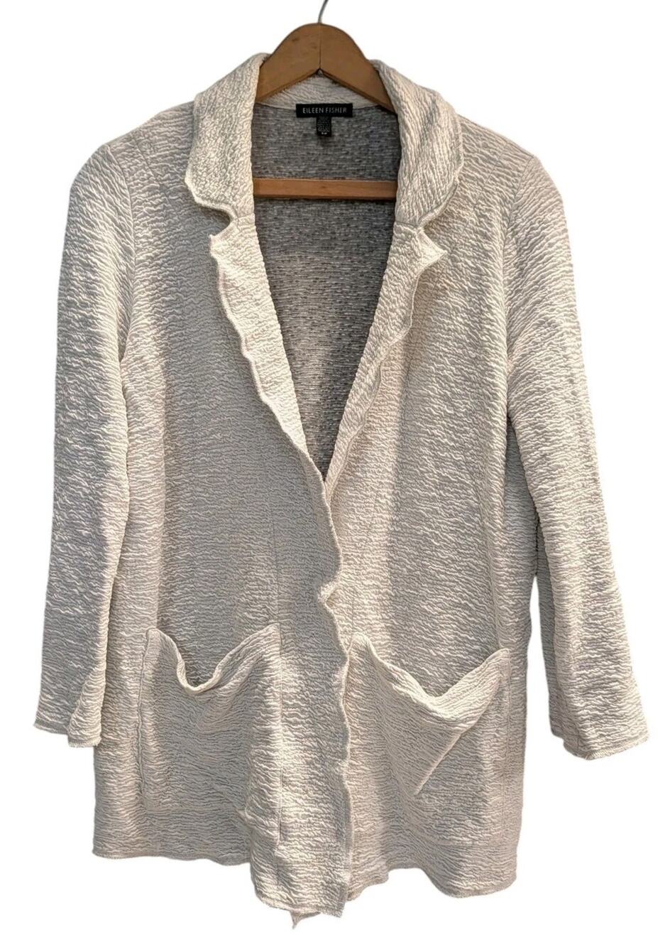 Eileen Fisher Tencel Jacquard Knit Notch Collar Jacket Stone Size Small G